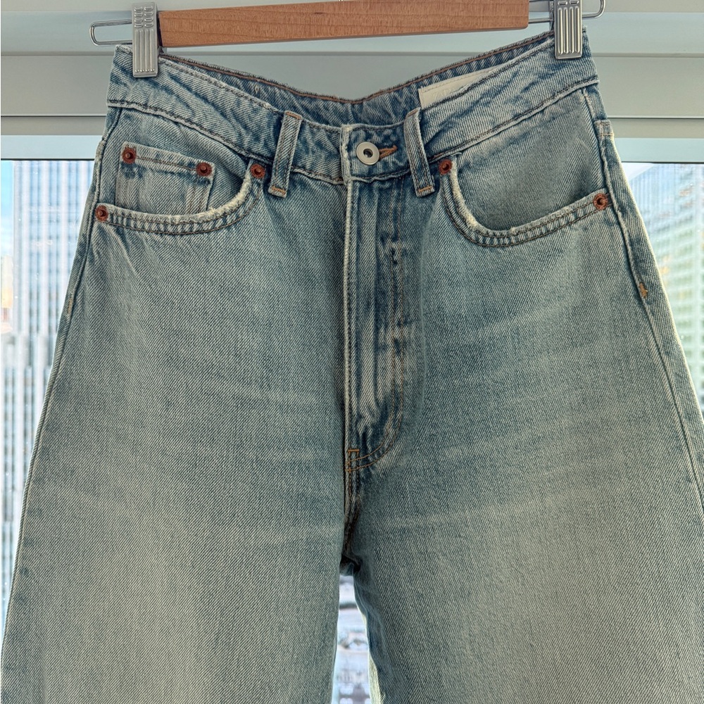 Zara Light Blue Over Sized High Waisted Denim Wide Leg Jeans, 0